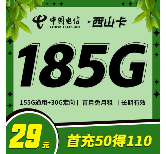 电信西山卡29元185G