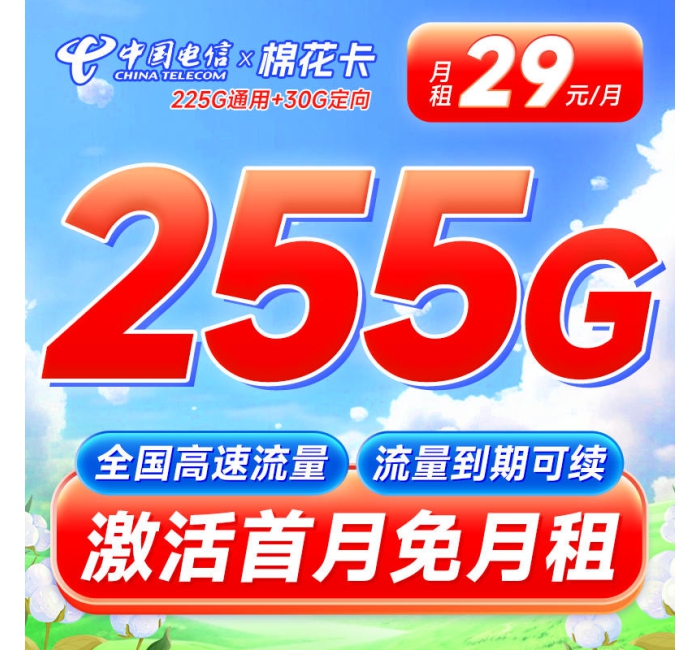 电信棉花卡29元255G