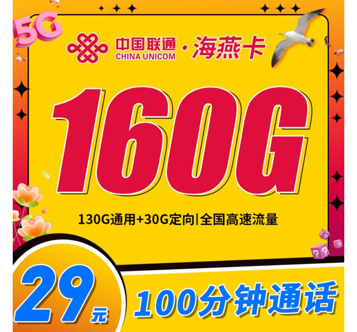 联通海燕卡29元160G+100分钟
