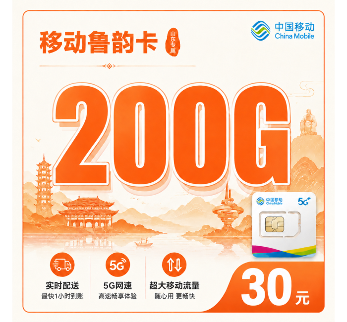 移动鲁韵卡30元200G+山东专属！